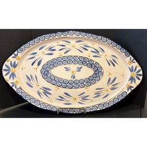 Temptations by Tara Oval Serving Platter Old World Blue Floral Handles 18 X 11